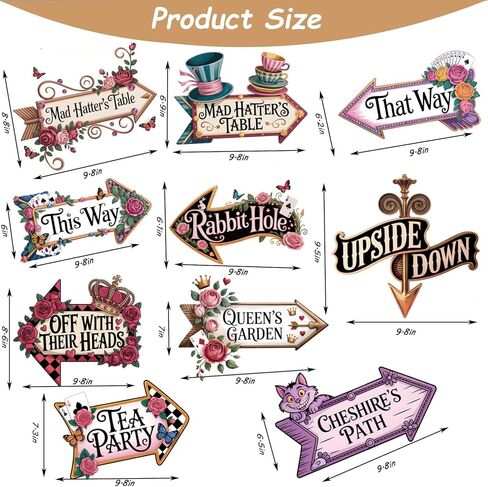 مرحبًا بكم في علامة أسهم اتجاه بلاد العجائب، 10 علامات ديكورات حفلات بلاد العجائب، ديكور في الغرفة لمحبي أليس in Kuwait