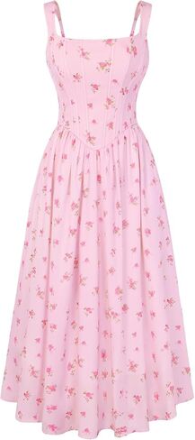 Scarlet Darkness Women's Floral Corset Sundress Square Neck Sleeveless Cottagecore Dresses Summer Casual Dress in Saudi Arabia