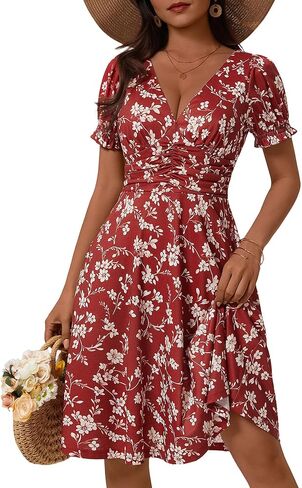 فستان الشمس الصيفي للسيدات من HUHOT بأكمام منتفخة مع جيوب in Kuwait