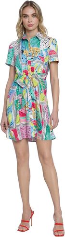 Donna Morgan Women's Collared Shirt Dress with Waist Tie, Short Sleeve, Elastic Waist | Summer Dresses for Women in Saudi Arabia