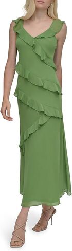 DKNY Women's Sleeveless V-Neck Ruffle Maxi Dress in Saudi Arabia