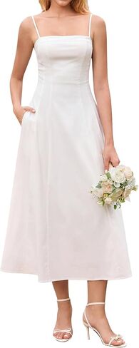 فساتين زفاف للضيوف للنساء صيفية كاجوال بحزام سباغيتي فستان صيفي متموج للتخرج متوسط ​​الطول مع جيوب in Kuwait