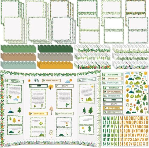 94 Pcs Science Fair Board Supplies 60 Trim Scalloped Bulletin Borders 24 Presentation Subtitles 2 Project Titles 6 Letter Stickers 2 Stickers for Classroom Display Boards(Scientific Lab) in Kuwait