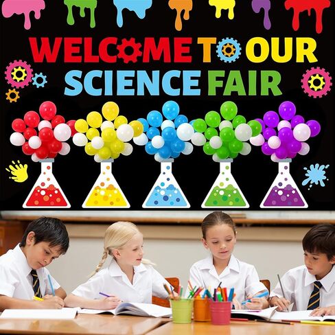 Science Bulletin Board Set 3D Balloon Welcome to Our Science Fair Board Craft for Classroom Decorations Colorful Balloons Chemistry Lab Cutouts for School Library Home Wall Decor Supplies in Saudi Arabia