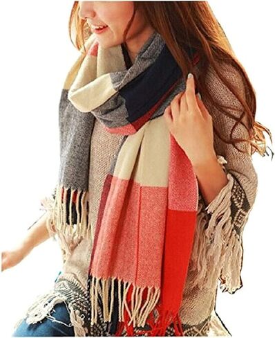 YSense Women's Long Plaid Blanket Scarf Chunky Oversized Winter Fall Warm Big Tartan Scarves Wrap Shawl Ladies Gifts in Kuwait