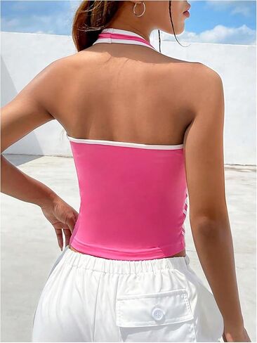 Women's Striped Fitted Going Out Tops Number Graphic Halter Top in Saudi Arabia