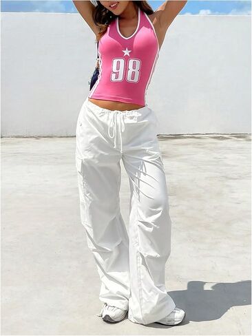 Women's Striped Fitted Going Out Tops Number Graphic Halter Top in Saudi Arabia