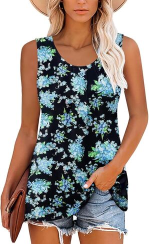 onlypuff Womens Tank Tops Sleeveless Pleated Crew Neck Shirts Dressy Casual Work Cami Blouse in Kuwait