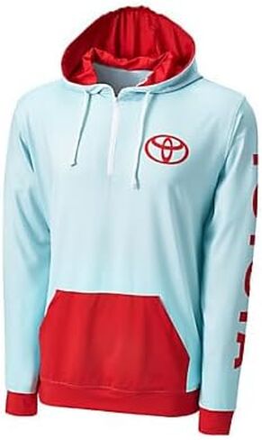 Toyota Performance Hoodie, Quarter-Zip EVR-DRI Athletic Sweatshirt, Large, Aqua and Red, (TO152293) in Saudi Arabia