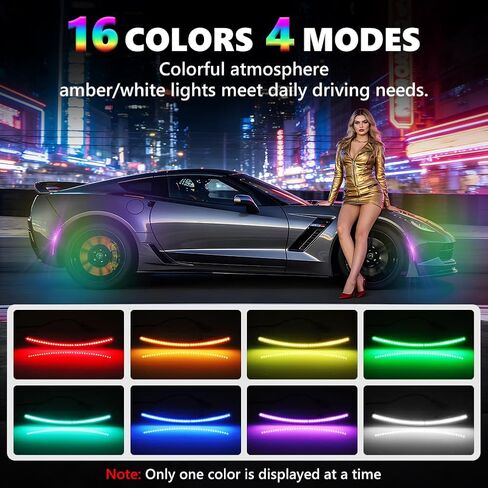 RGB Full LED Side Marker Lights for 2014-2019 Chevy Corvette C7/Z06/ZR1, [4 Modes 16 Colors] Multi-Color RGB Marker Lamps, Front & Rear Smoked Lens Bumper Assembly with Remote Strobe, 4PCS in Kuwait
