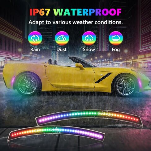 RGB Full LED Side Marker Lights for 2014-2019 Chevy Corvette C7/Z06/ZR1, [4 Modes 16 Colors] Multi-Color RGB Marker Lamps, Front & Rear Smoked Lens Bumper Assembly with Remote Strobe, 4PCS in Kuwait