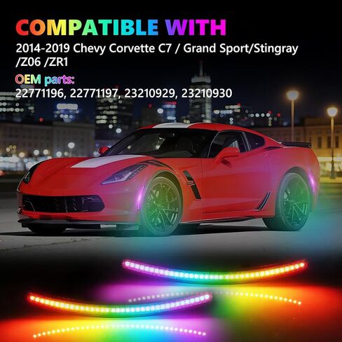RGB Full LED Side Marker Lights for 2014-2019 Chevy Corvette C7/Z06/ZR1, [4 Modes 16 Colors] Multi-Color RGB Marker Lamps, Front & Rear Smoked Lens Bumper Assembly with Remote Strobe, 4PCS in Kuwait