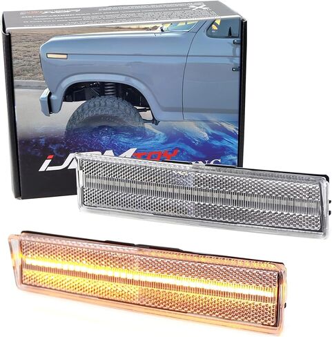 iJDMTOY Semi-Clear Lens Amber Full LED Strip Front Side Marker Lights Compatible With Ford 1980-1986 Bronco F150 F250 F350, Powered by 50-SMD LED, Replace OEM Amber Sidemarkers in Saudi Arabia
