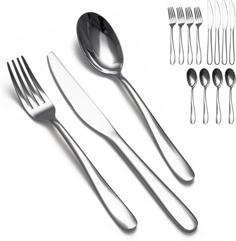 Stainless Steel 12PCS Dinner Set combo with 4 Dinner Knives, 4 Dinner Forks, 4 Dinner Spoons，Silverware Set for Home, Kitchen and Restaurant, Mirror Polished& Dishwasher Safe in Kuwait