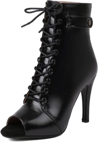 HROYL Women's Dance Heels Peep Toe Lace-up Ankle Dancing Boots Latin Ballroom Dance Shoes,DS-02 in Kuwait