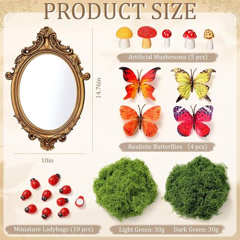 22 Pcs Cottage Core Decor Mirror DIY Kit, Fairy Moss Mushroom Wall Mirror with Butterfly Ladybird for Forest Fairy Core Farmhouse Home Garden Decoration in Kuwait