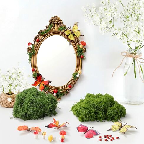 22 Pcs Cottage Core Decor Mirror DIY Kit, Fairy Moss Mushroom Wall Mirror with Butterfly Ladybird for Forest Fairy Core Farmhouse Home Garden Decoration in Kuwait
