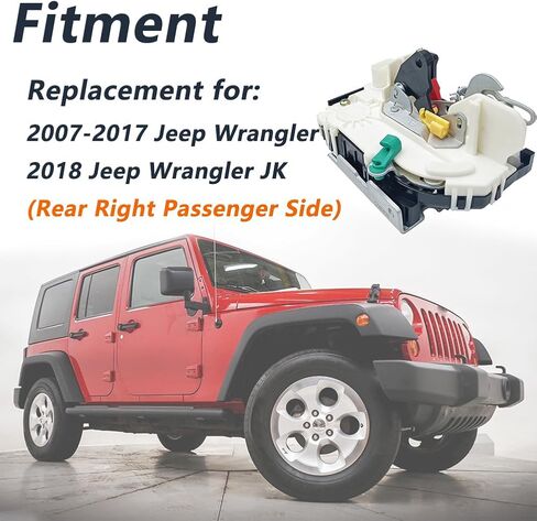Door Lock Actuator Compatible with 2007-2017 Wrangler, 2018 Wrangler JK Rear Right Passenger Side in Saudi Arabia