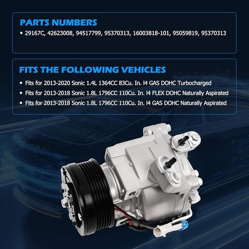 29167C Air Conditioner AC Compressor with Clutch Fits for 2013 2014 2015 2016 2017 2018 Sonic 1.8L, Replace OE 42623008 95370313 in Saudi Arabia