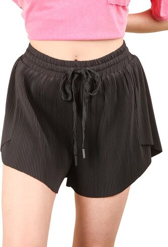 Women’s Pleated Active Shorts with Inner Lining – Comfy Elastic Waist with Drawstring, Overlap Side Detail in Saudi Arabia