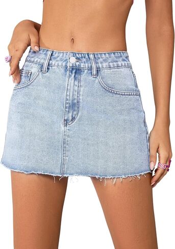 SESERAGI Women Jean Skirt Distressed Casual Short Trendy Stretchy Mini Denim Skirts with Pockets in Saudi Arabia