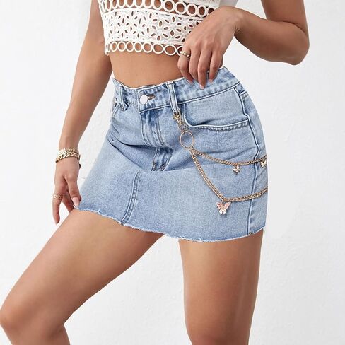 SESERAGI Women Jean Skirt Distressed Casual Short Trendy Stretchy Mini Denim Skirts with Pockets in Saudi Arabia