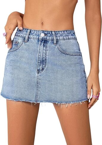 SESERAGI Women Jean Skirt Distressed Casual Short Trendy Stretchy Mini Denim Skirts with Pockets in Kuwait