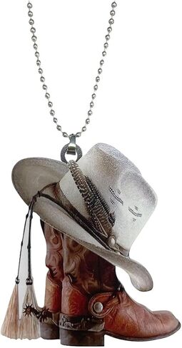 Cowboy Boots Hats Car Pendant, 2D Flat Acrylic Car Rearview Mirror Charm, Christmas Tree Hanging Ornament Decor, Auto Interior Mirror Decoration for Women Girl, Can Not Be Customized(Style 1) in Saudi Arabia
