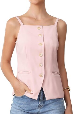 Allegra K 2026 Summer Sleeveless Suit Vest for Women Dressy Casual Button Down Square Neck Work Blazer Vest Waistcoats in Saudi Arabia