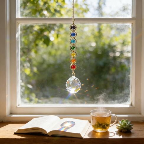 Crystal Sun Catcher Rainbow Maker Prism, Hanging Window Ornament for Home Decor, Meditation & Yoga Space, Classic Detailed Design in Saudi Arabia