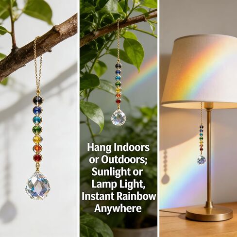 Crystal Sun Catcher Rainbow Maker Prism, Hanging Window Ornament for Home Decor, Meditation & Yoga Space, Classic Detailed Design in Saudi Arabia