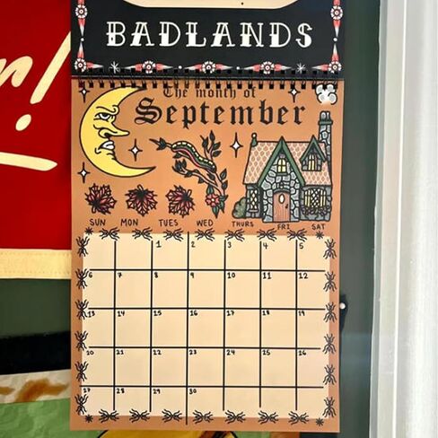 National Parks Calendar 2026, Tattoo-style Designs National Park-themed Wall Calendar, Double-sided Illustrated 12-month Calendar, Hanging Calendar for Home, Office, Store in Saudi Arabia