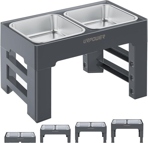 URPOWER Elevated Dog Bowls 4 Height Adjustable Raised Dog Bowl with 2 Stainless Steel Dog Food Bowls Non-Slip Dog Bowl Stand Adjusts to 3.2", 8.7", 10.2", 11.8" for Small Medium Large Dogs and Pets in Kuwait