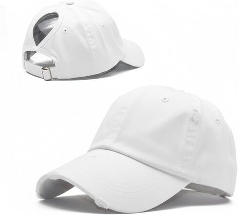 قبعة بيسبول نسائية من Utaly Messy Bun Hat مع فتحة - قبعة سائق شاحنة من القطن المتعثر قابلة للتعديل in Kuwait