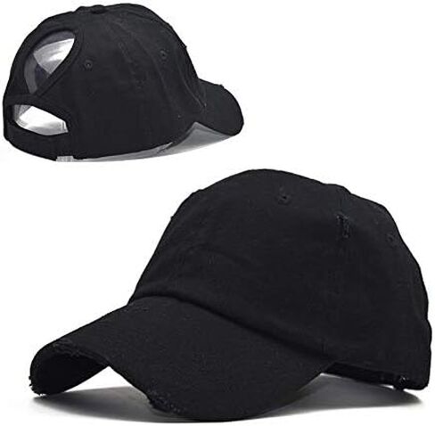 Utaly Messy Bun Hat Women Baseball Cap with Hole - Distressed Cotton Adjustable Trucker Hat in Saudi Arabia