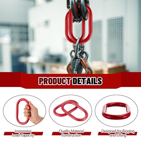 4 Pack Grade 80 Oblong Master Link Hoist Ring, 1/2" 4400 lbs Load Capacity Heavy Duty Steel Chain Lifting Ring for Lifting, Rigging, Towing and Hoisting Applications, Red in Kuwait