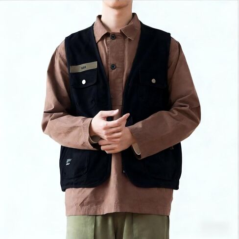 Men's Summer Utility Vest Sleeveless Jacket Multi Pocket Japanese Streetwear Functional Loose Breathable Lightweight in Saudi Arabia