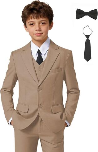 Boys Suits Wedding Ring Bearer Outfits Kids Dress Clothes Easter Prom Formal Tuxedo Suit Set with Bowtie,Tie in Saudi Arabia