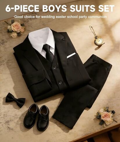 Boys Suits Wedding Ring Bearer Outfits Kids Dress Clothes Easter Prom Formal Tuxedo Suit Set with Bowtie,Tie in Saudi Arabia