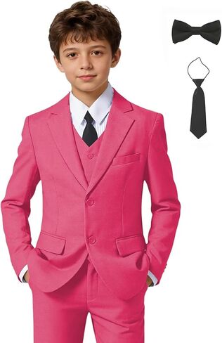 Boys Suits Wedding Ring Bearer Outfits Kids Dress Clothes Easter Prom Formal Tuxedo Suit Set with Bowtie,Tie in Saudi Arabia