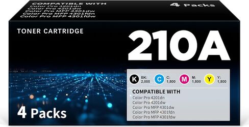 خراطيش حبر 210X | بديل متوافق لـ HP 210X W2100X W2101X W2102X W2103X 210A عالي الإنتاجية يعمل مع مجموعة طابعات HP Color Pro 4201dw 4201dn MFP 4301dw 4301fdn 4301fdw ذات 4 ألوان in Kuwait