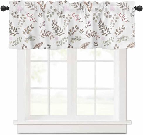 ستارة معالجة النوافذ قطعة واحدة بألوان مائية لغرفة المعيشة، جيب قضيب، ستارة فائقة النعومة مقاس 54 × 18 بوصة لتزيين الحمام والمطبخ، براعم زهور وردية وأوراق بنية in Kuwait