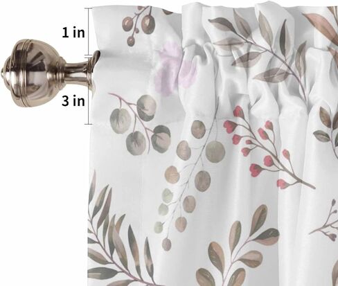 ستارة معالجة النوافذ قطعة واحدة بألوان مائية لغرفة المعيشة، جيب قضيب، ستارة فائقة النعومة مقاس 54 × 18 بوصة لتزيين الحمام والمطبخ، براعم زهور وردية وأوراق بنية in Kuwait