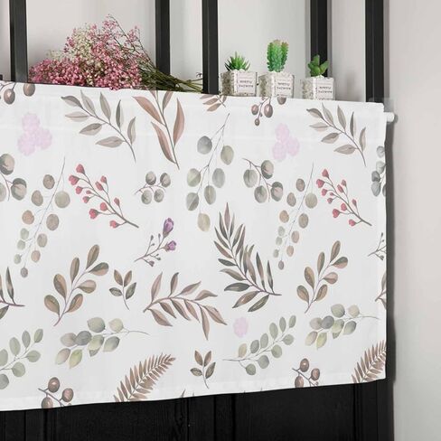 ستارة معالجة النوافذ قطعة واحدة بألوان مائية لغرفة المعيشة، جيب قضيب، ستارة فائقة النعومة مقاس 54 × 18 بوصة لتزيين الحمام والمطبخ، براعم زهور وردية وأوراق بنية in Kuwait