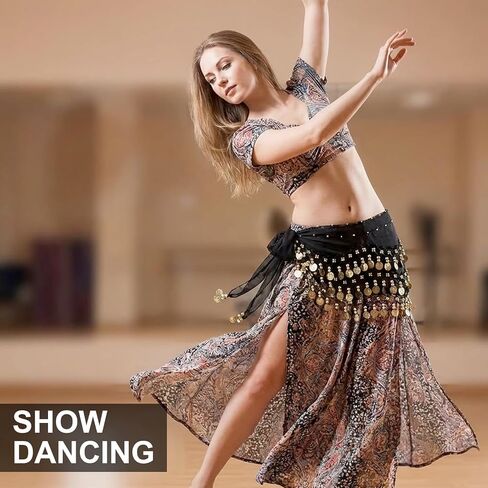 3 PCS Belly Dancing Hip Scarf, Belly Dancer Belt Scarf Skirt Scarve with 128 Gold Coins for Women in Kuwait