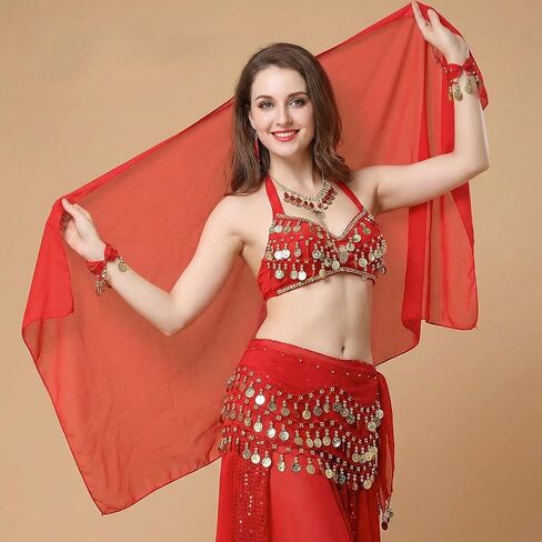 3 PCS Belly Dancing Hip Scarf, Belly Dancer Belt Scarf Skirt Scarve with 128 Gold Coins for Women in Kuwait