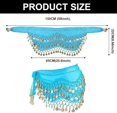 3 PCS Belly Dancing Hip Scarf, Belly Dancer Belt Scarf Skirt Scarve with 128 Gold Coins for Women in Kuwait