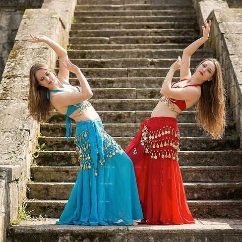 3 PCS Belly Dancing Hip Scarf, Belly Dancer Belt Scarf Skirt Scarve with 128 Gold Coins for Women in Kuwait