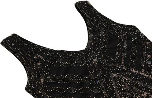 Women's Vintage 1920s Sequin Beaded Tassels Hem Flapper Dress w/Accessories Set (2X-Large, Style03-Black&Silver) in Kuwait