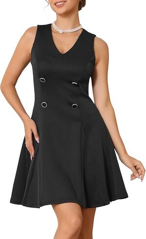 Women's Sleeveless Blazer Dress Mini V Neck Double Breasted Dressy Formal Dresses in Kuwait